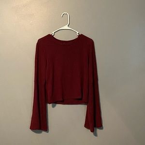 Maroon bell-sleeved crop top
